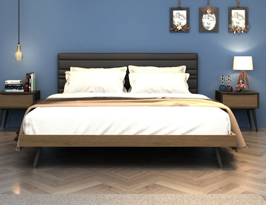 Кровать, отделка шпон дуба, темно-серая экокожа MOD INTERIORS SEVILLA ...
